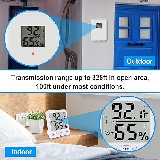 Urageuxy Indoor Outdoor Thermometer Wireless Digital Hygrometer Temperature and Humidity Gauge Monitor with Remote Sensor 4.8 Inches Large Display for Room Greenhouse Garden - Image 6