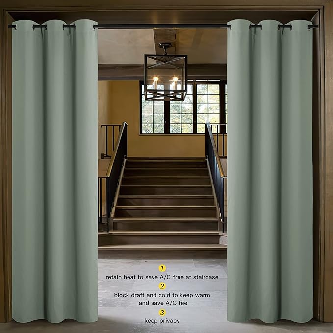 NICETOWN Closet Curtain for Bedroom Door, Faux Folding Accordion Doors, Blackout Noise Reducing Room Divider for Doorway Laundry Room Bifold Door (1 Panel, 5ft Wide x 9ft Long, Greyish Green) - Image 2