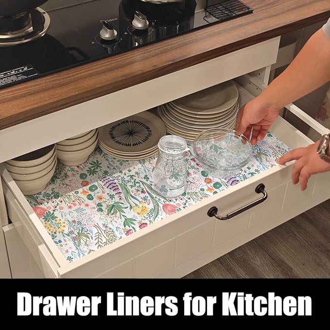 Floral Shelf Drawer Liners, Non Adhesive and Strong Non-Slip Colorful Cabinet Drawer Shelf Liners for Kitchen Wire Fridge, Waterproof Cabinet Liner,Easy to Clean,12IN x 10FT - Image 4