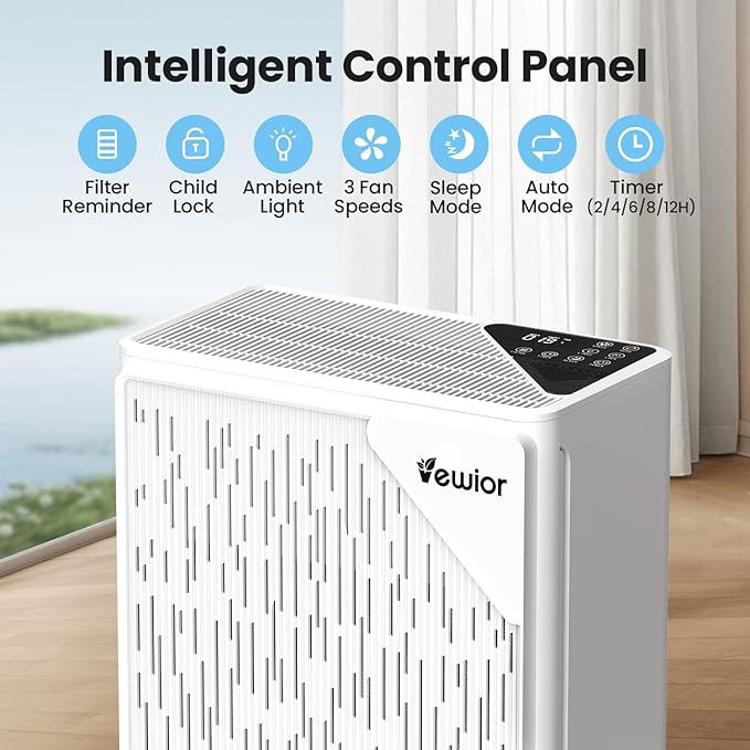 Air Purifiers for Home Large Room up to 2535ft², VEWIOR H13 True HEPA Air Cleaner for Bedroom with PM2.5 Display Auto Air Quality Sensor, Fragrance Diffuser for Wildfire Smoke Pet Hair Dust - Image 7