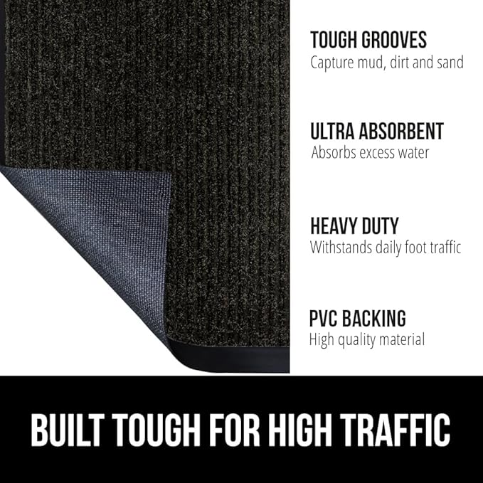 GORILLA GRIP Waterproof Traffic Guard Door Mat, 2 Pack Heavy Duty Entryway Mats, Strong Backing Commercial Utility Rugs for Office Hallway, Garage Floor and Home, Low Profile Carpet, 29x17, Black - Image 2