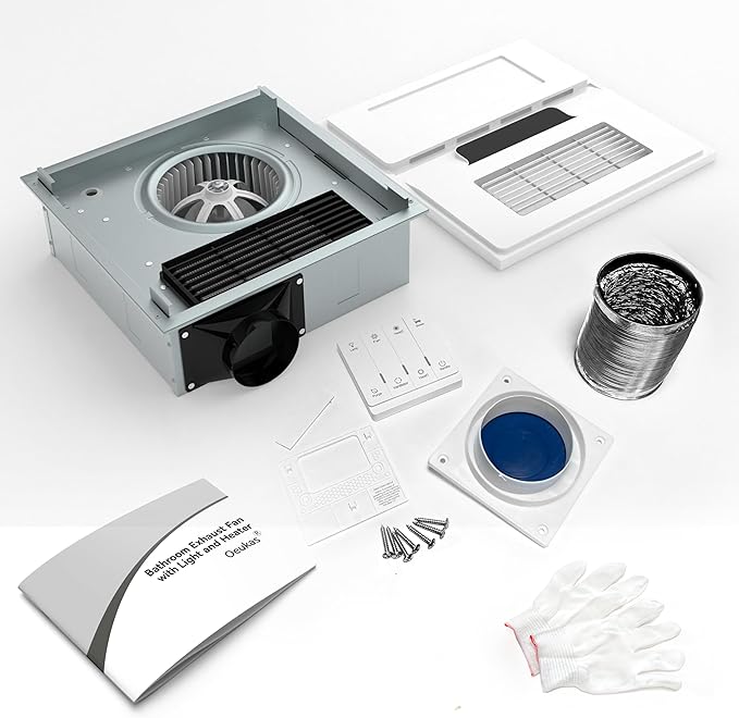 1800W Bathroom Exhaust Fan with Light and Heater, 110 CFM 4-in-1 Ceiling Vent Fan, 1.0 Sone Quiet Operation, 11.2” x 11.2” Ceiling Cutout, 13.8” Grille, 6500K LED Light, Metal Housing - Image 8