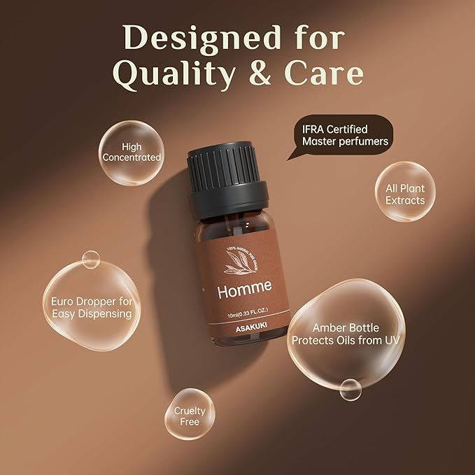 ASAKUKI Men Essential Oils Set for Diffuser, Valentine's Day Gift for Men– 6×10ml Cologne-Inspired Unisex Fragrance Oils for Diffusers – Elegant, Clean, and Confident Scents - Image 8
