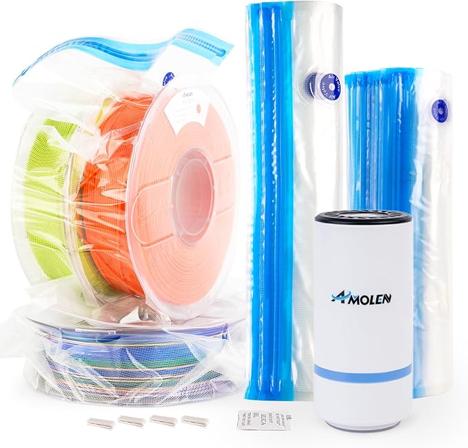 AMOLEN 28PCS Filament Storage Bags Vacuum Kit, Cleaning Drying Sealed 16 Bags with Two Sizes for 3D Printer Filament with Automatic Pumps/Desiccants/Clips by AMOLEN