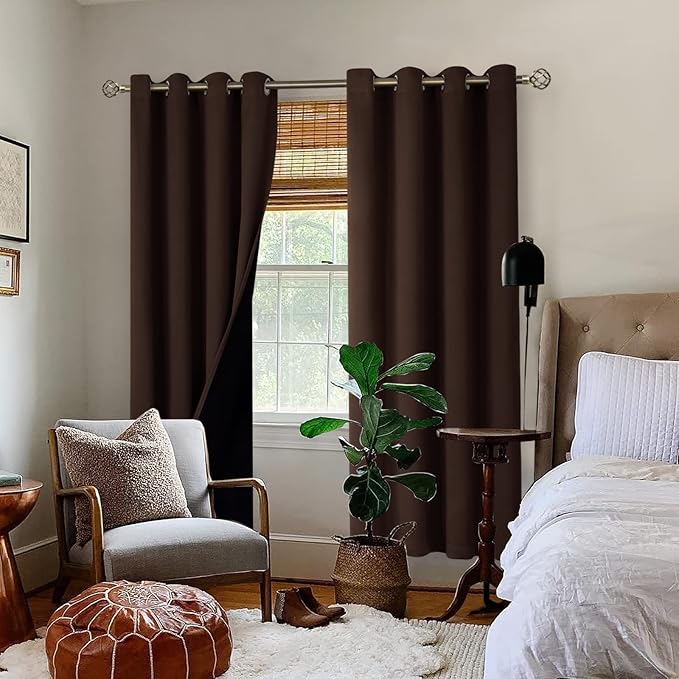 BGment 100% Blackout Curtains for Bedroom Window 84 Inch Length 2 Panels Set, Thermal Insulated Full Light Blocking Grommet Drapes for Living Room Darkening with Black Liner, 52 Inch Wide Each, Brown - Image 2