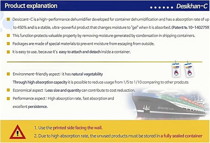 DesiKhan Dehumidifier Desiccant for Containers 1 Set (5 Pieces) 450% Moisture Absorption - Image 4
