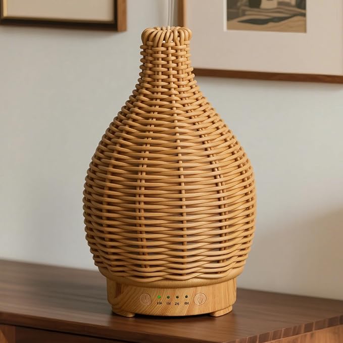Boho Essential Oil Diffuser for Home -150ml Ultrasonic Fragrance Diffuser Humidifier Whisper Quiet Timer Setting 7 LED Colors Changing Lights for Home Office Decor & Gift (Handwoven) by EQUSUPRO