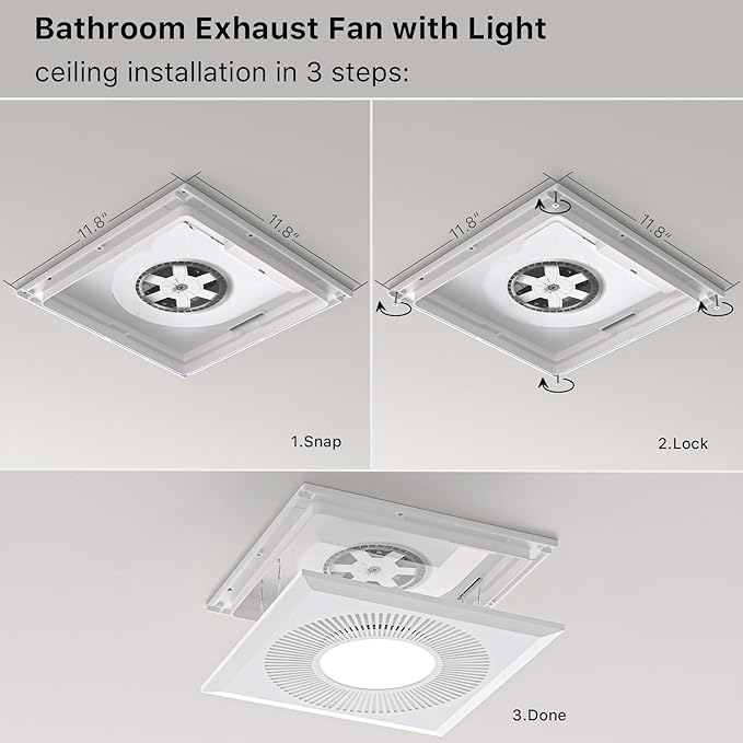 Bathroom Exhaust Fan with Light 165CFM Shower Bathroom Vent Fan with 11.8IN 15w Led Light Combo Quiet 42dB Bath Ceiling Exhaust Fan with Adjustable Led Light 3000k/4000k/6500k For Home Bath - Image 8