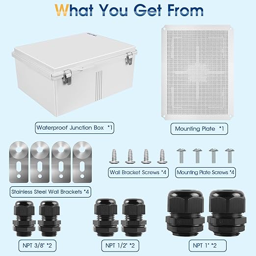 Waterproof Outdoor Project ABS Plastic Junction Box IP67 Weatherproof Dustproof Enclosure with Hinged Cover, Mounting Plate,Wall Brackets for Power Project (Grey,17.7"x13.8"x7.9") - Image 7