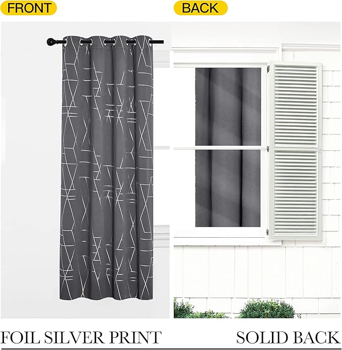 NICETOWN Blackout Curtains for Living Room - Foil Printed Shiny Stripes Pattern Thermal Insulated Blackout Drapes for Bedroom Kitchen Loft Cafe Window (2 Panels, 52" Wide by 63" Long) - Image 7