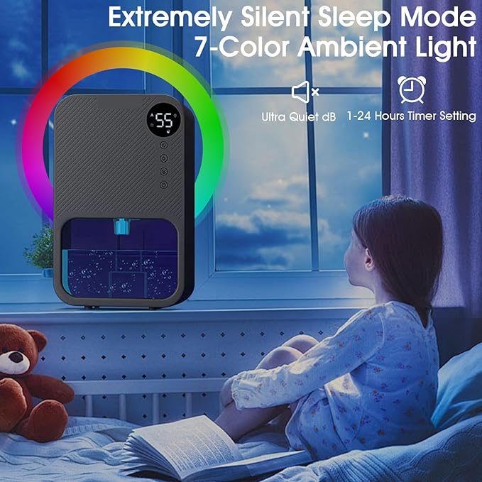ele ELEOPTION Small Dehumidifier for bedroom 40 OZ Water Tank with Digital display Auto-Off, Portable Mini Dehumidifiers for Bathroom,RV,Basement Black US Plug - Image 4