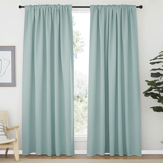 NICETOWN Blackout Curtain Panels Window Draperies - (Aqua Blue Color) 62x84 inch, 2 Pieces, Insulating Room Darkening Blackout Drapes for Doorway Shower Bathroom Laundry Room Bifold Door - Image 2