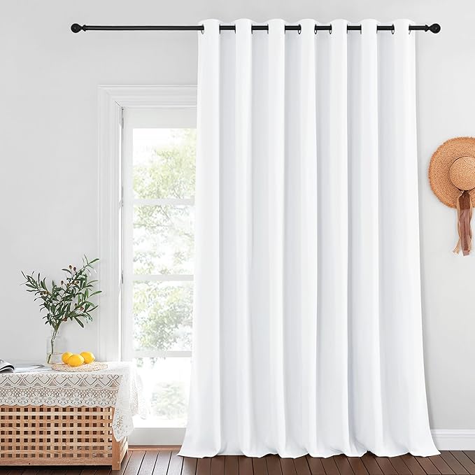 NICETOWN Blackout Curtains for Sliding Glass Door Room Divider Noise Reduce Curtain Panel Portable Window Screen Sliding Partition, W100 x L102 inches, 1 Panel, White by NICETOWN