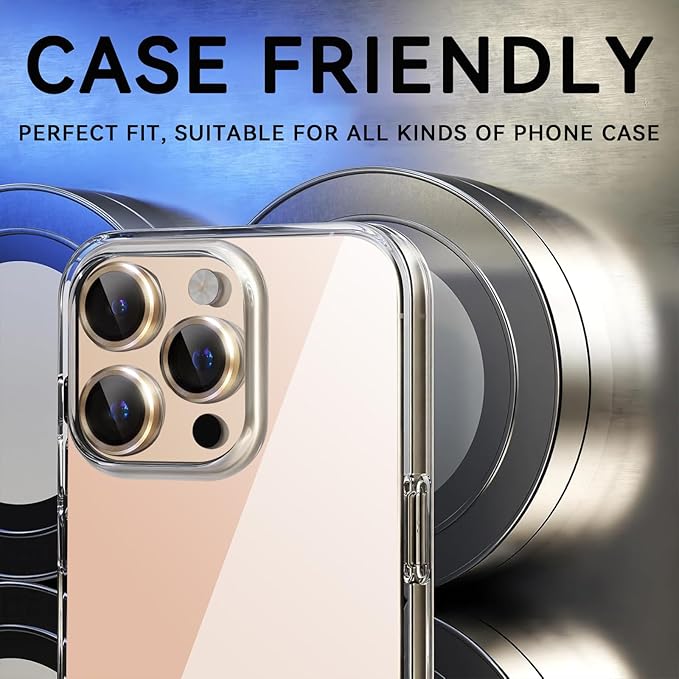 2 Pack Camera Lens Protector for iPhone 16 Pro/iPhone 16 Pro Max, 9H Tempered Glass, Scratch Resistant, Metal Ring, Case Friendly, Gold - Image 3