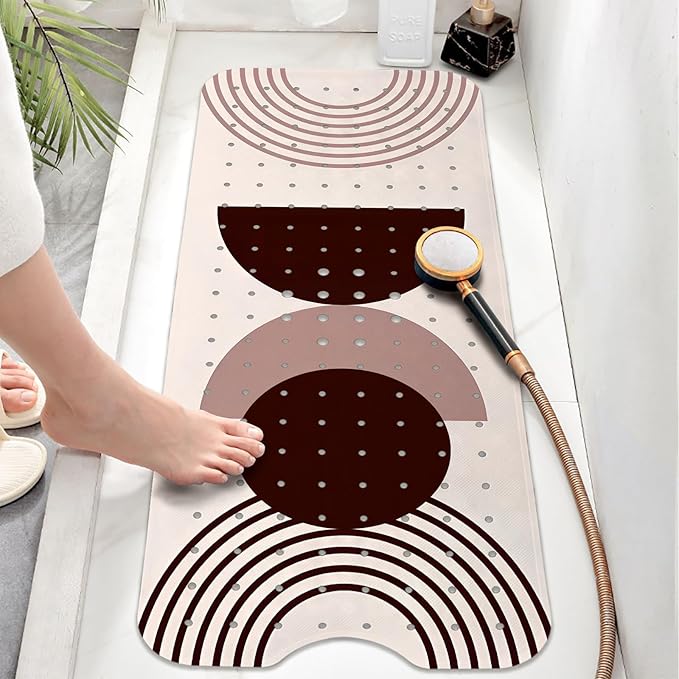 Rainbow Bathtub Mat Non Slip, Baby Bath Mat for Tub Rubber Tub Mat, Kids Bath Mats for Bathroom Modern Abstract Anti Slip Shower Mat with Suction and Drain Holes Machine Washable, 40″X16″ - Image 2