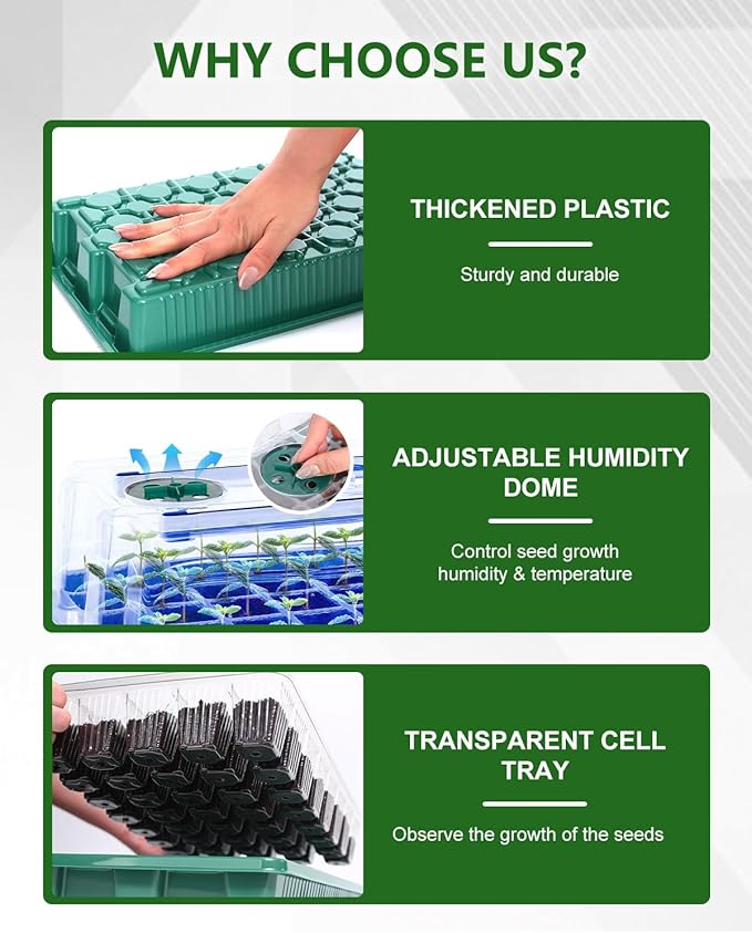 joyhalo 40 Cell Seed Starter Kit with Grow Light and Graphene Heating Mat, Reusable Seed Starter Tray with Higher 4.7”Humidity Domes, Garden Plant Germination Station - Image 4