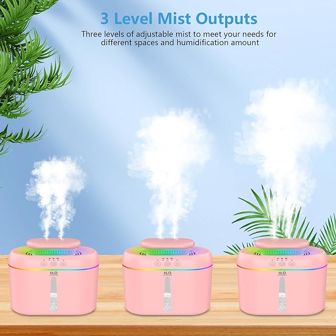 2L humidifiers for bedroom Room Home Ultra-Quiet 28 dB Quiet Supersized Cool Mist Air Humidifier for Baby Nursery，Dual Nozzie，Easy to Clean & Fill, 7 Color NightLight (Light Pink) - Image 6