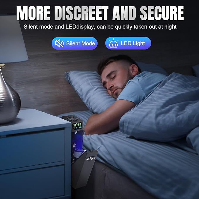 Gun Safe for Handgun, Drop Down Biometric Pistol Safe, 3 Ways Quick Access with Fingerprint/PIN Code/KEY, Single GunSafe for Nightstand Bedside Home,Wall, Dresser - Image 6