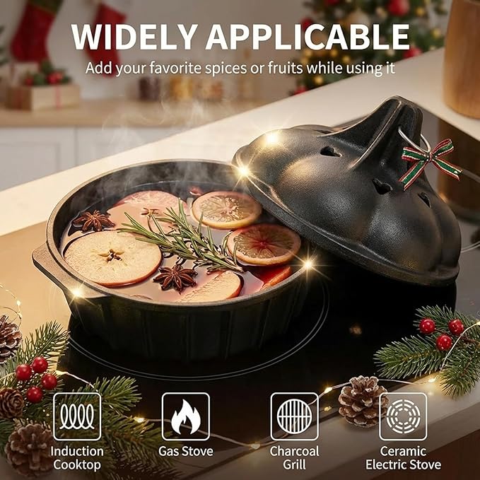 Wood Stove Steamer & Woodstove Steamer Stove Humidifier Cast Iron, 2.3 Quart Round Fireplace Humidifier & Simmer Pots with Heart-shaped Vent At The Top Covers (Round-1) - Image 2