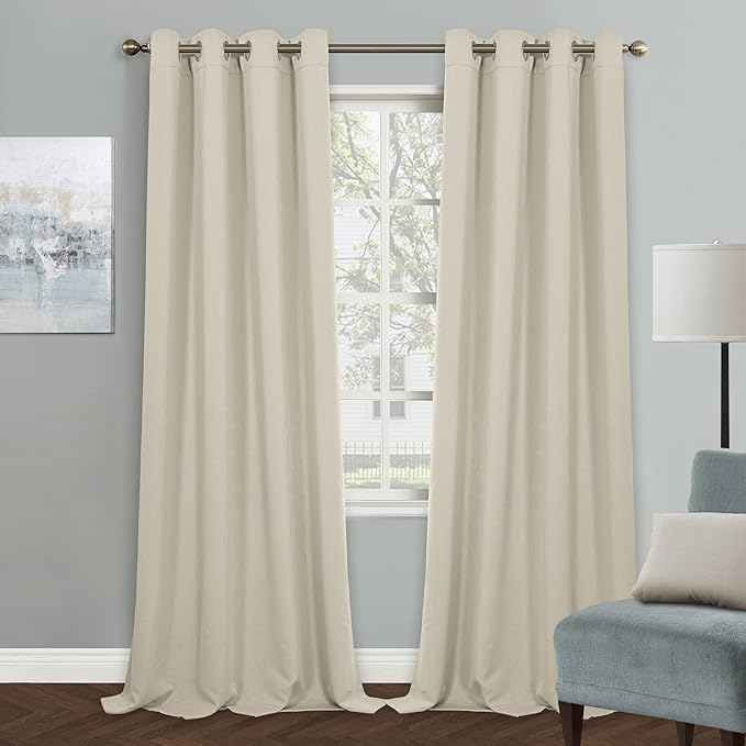 MYSKY HOME Beige Blackout Curtains for Living Room 95 Inch Long Sliding Door Curtains for Bedroom Thermal Insulated Curtains Grommet Top Window Drapes Single Panel Curtains, 52 x 95 Inch, Beige by MYSKYHOME