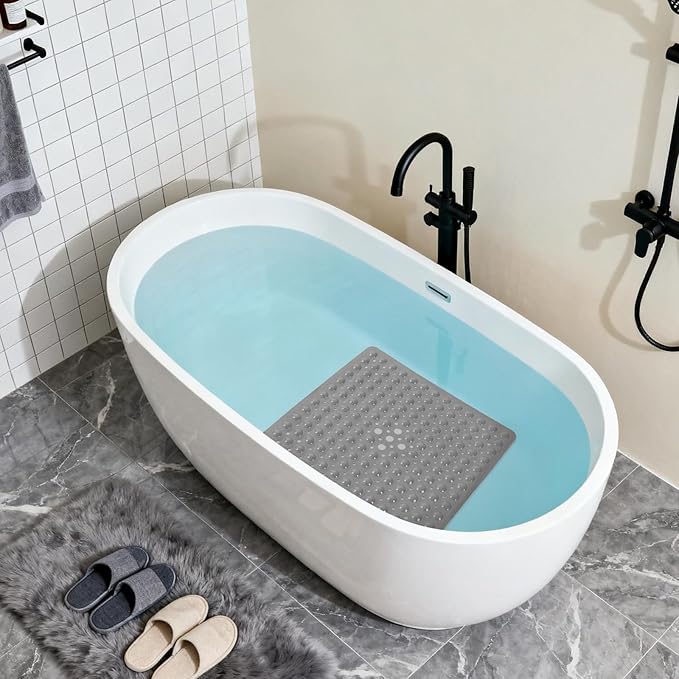 Anti-Slip Bathtub Shower mat, 20.8×20.8（Approximately 53×53cm） inch Soft Oversized Machine Washable Non-Slip Bathtub mat with Drainage Holes, Bathroom Floor Suction Cup.（1-Opaque Gray） - Image 4