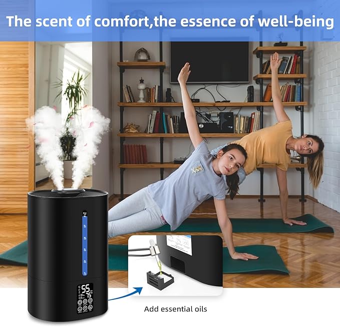 6L Humidifiers for Bedroom Large Room Home,Cool and Warm Humidifier for Baby and Plants Hot Mist Top Fill Desk Humidifier Oil Diffuser,Quiet,Auto Mode,360°Nozzle-Midnight Black(2026 Upgraded) - Image 8