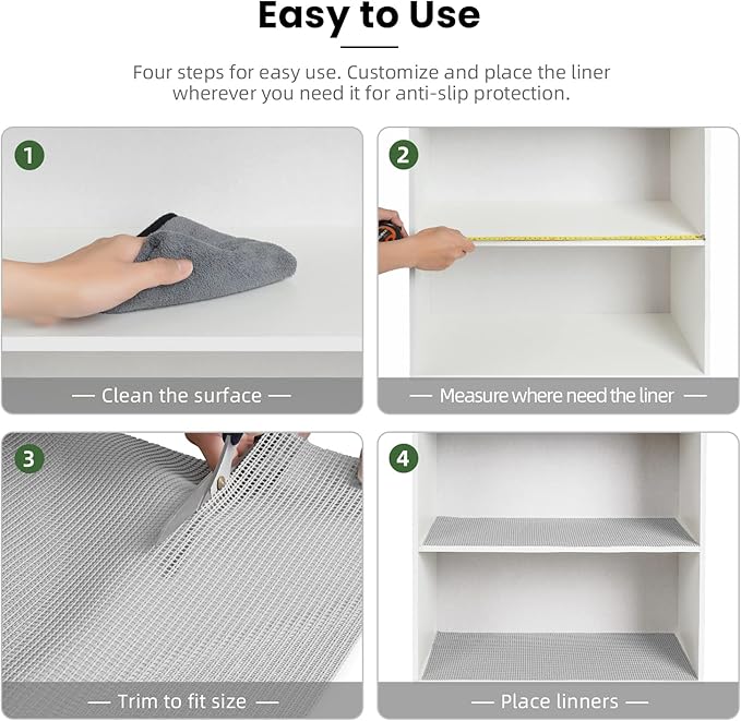 BAGAIL Drawer and Shelf Liner, 17.5 in X 20 Ft Non-Adhesive Shelf Liners for Kitchen Cabinets, Thick Strong Grip Liners for Desk, Shelves, Bathroom Drawers, Cabinet Protection - LightGrey - Image 6