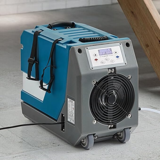 Boltic 145 Pint Commercial Crawl Space Dehumidifier with Automatic Purge Pump, Drain Hose, Wheels, 115V, 740W, Blue and Gray - Image 3