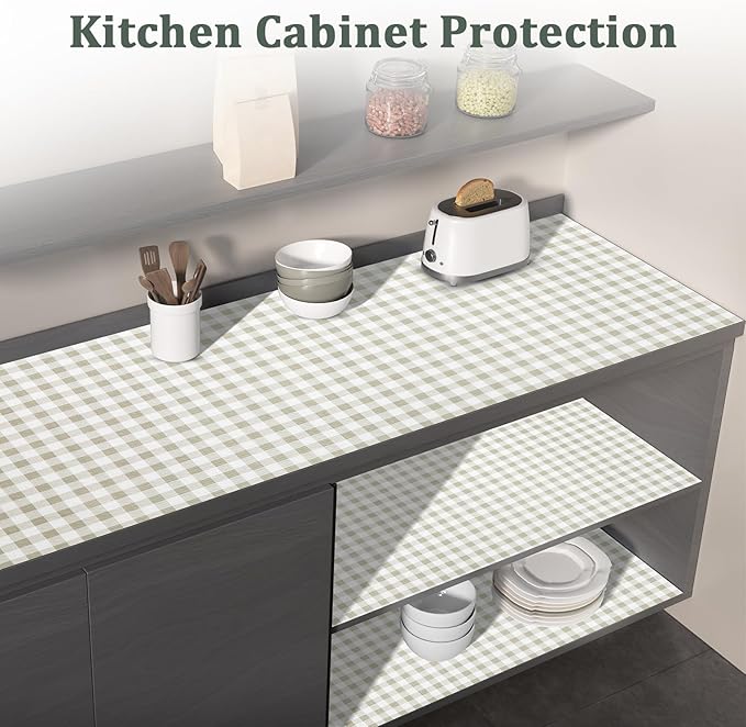 Shelf Liner for Kitchen Cabinets 12" x 360" Non-Adhesive Non-Slip Drawer Liners for Dresser, Waterproof Washable Paper, Durable Protector Mat for Pantry Shelves Cupboards, Green Plaid - Image 7
