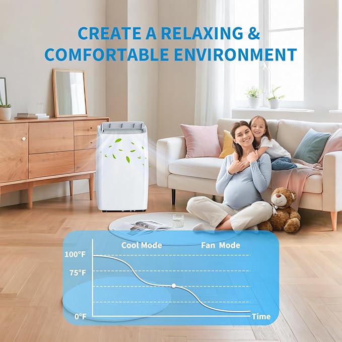 14K BTU Portable Air Conditioners, Cools up to 750 Sq. Ft 3-in-1 Movable AC for Room with Dehumidifier Fan Sleep Mode, 24H Timer, Remote Control, and Window Installation Kit Included - Image 3