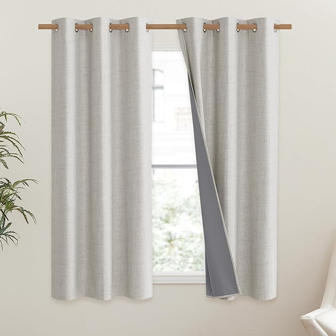 NICETOWN Snowbound Vintage Linen 100% Blackout Curtains for Dining Room, Thermal Insulated Curtains 45" Long, Noise Reducing Window Treatment Drapes for Kitchen, 42" Wide Per Panel, Set of 2 - Image 2