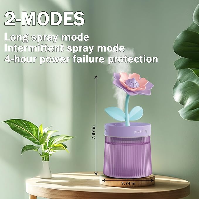Cute Mini Humidifier 320mL Cool Mist Humidifie mute with 2 Mist Modes,for Home/Nursery/Office,Portable Mini Air Moisturizer,rechargeable mini humidifier(Gardenia pink) - Image 4