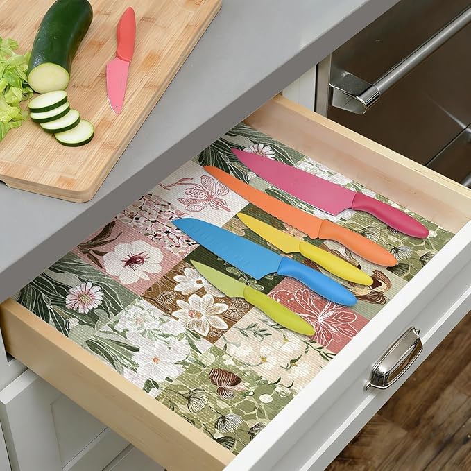 Drawer and Shelf Liner for Kitchen Cabinets Non-Adhesive Cabinet Liner for Shelves Kitchen Drawer Liners Waterproof Shelf Liners for Cabinets,Refrigerator,Cupboard, Floral,12In x 10FT - Image 5