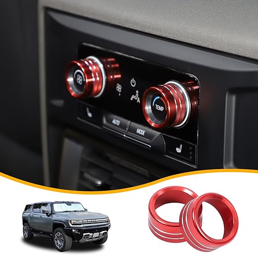 Air Conditioner Switch Control Button Knob Cover Compatible with 2024-2025 Hummer EV Accessories Rear Climate Control Knob Covers, Aluminum Alloy AC Decal Trim Rings Interior 2Pcs (Red) by Suetlcoity