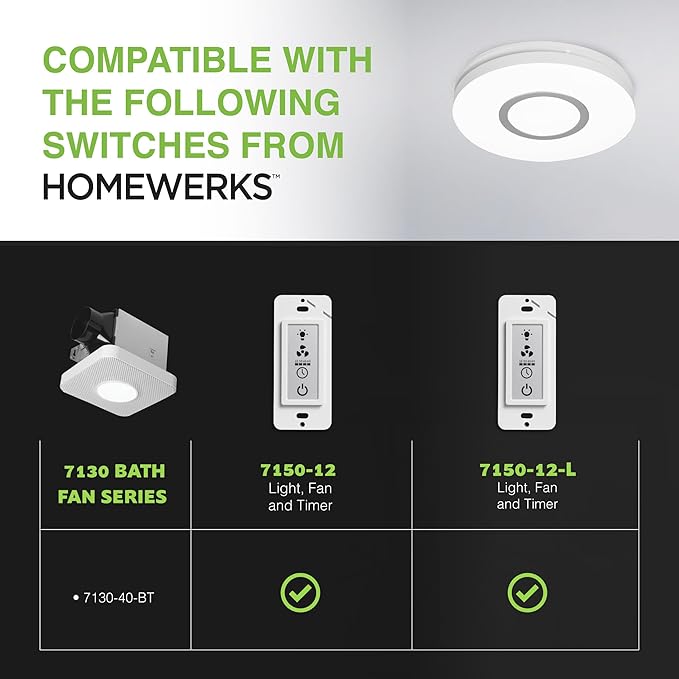 Homewerks 7130-40-BT DC Bathroom Fan with Light and Bluetooth Speaker 90-CFM 1.2 Sones White Easy Install, 4000 Kelvin Cool White Light - Image 8