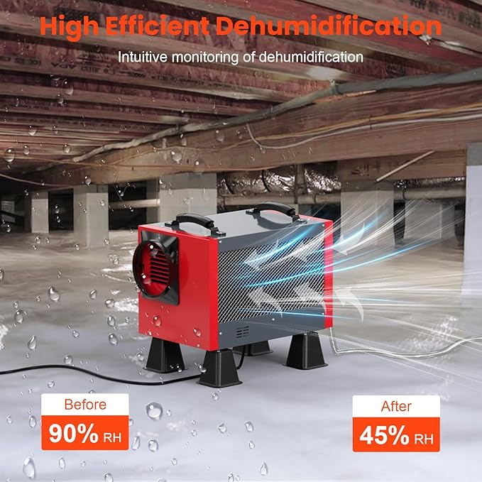 Abestorm Crawl Space Dehumidifier, 120Pint Controls Commercial Dehumidifiers with Drain Hose for Basement, Under House Auto Defrosting Industrial Crawlspace Dehumidifier - Image 7