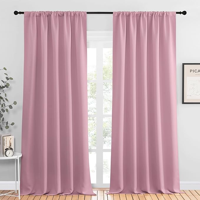 NICETOWN Blackout Curtains for Living Curtains, Rouge Pink, 2 Panels, 52 by 95, Room Darkening Window Curtain Panels, Easy-Care Solid Thermal Insulated Draperies/Drapes for Daughter Room by NICETOWN
