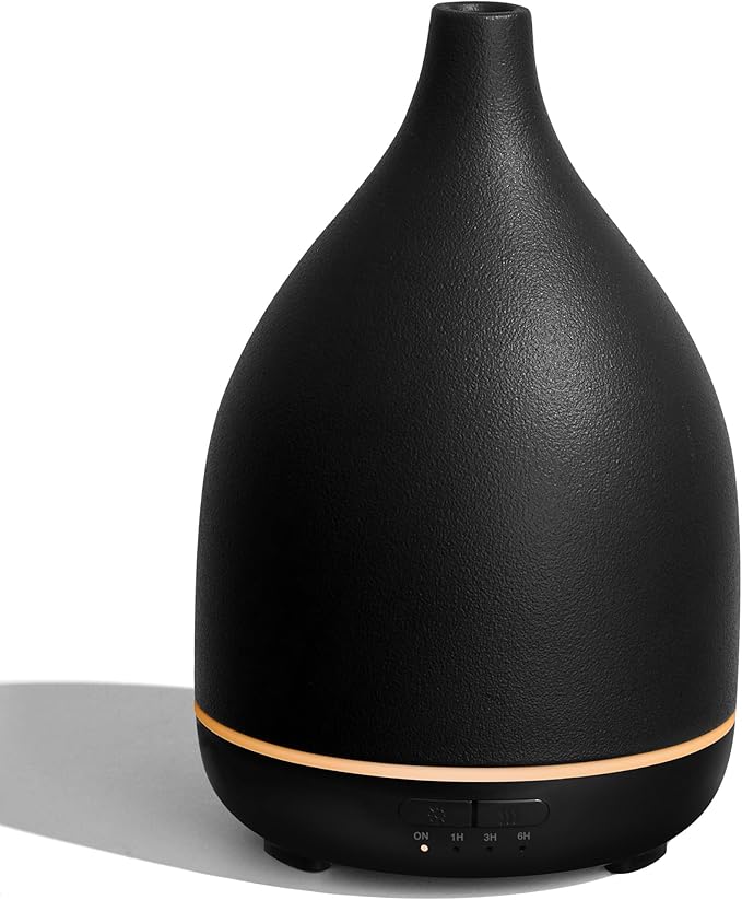 InnoGear Oil Diffuser, 300ML Ceramic Diffuser for Essential Oils Handcrafted Aromatherapy Diffuser Ultrasonic Cool Mist Humidifier with 4 Timers Waterless Auto Off for Room Office, Black by InnoGear