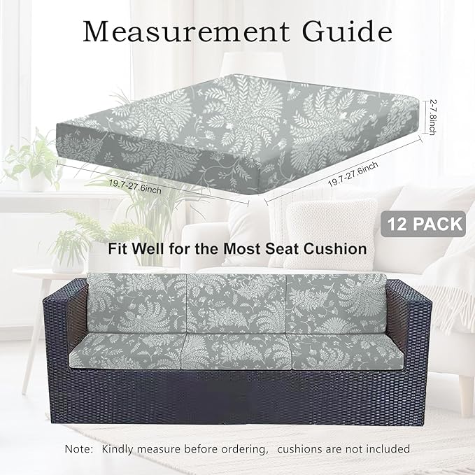 Ourdoor Cushion Covers Waterproof Set of 12 Floral Printed Stretch Patio Chair Cushino Covers for Patio Furniture Replacement,Washable Couch Covers for Furniture(Grey) - Image 2