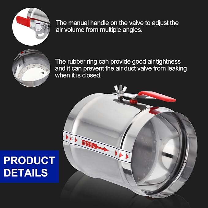 PATIKIL HVAC Duct Manual Volume Backdraft Damper, 6 Inch/150mm, Airflow Ducting Branch Vent Damper Air Control Valve, Adjustment Handle Stainless Steel, for HVAC - Image 3