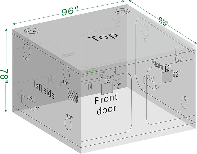 Grow Tent 96"x96"x78", High Reflective Mylar Dark Room with Observation Window, Removable Floor Tray and Tool Bag for Indoor Plant Growing 8'X8 - Image 8