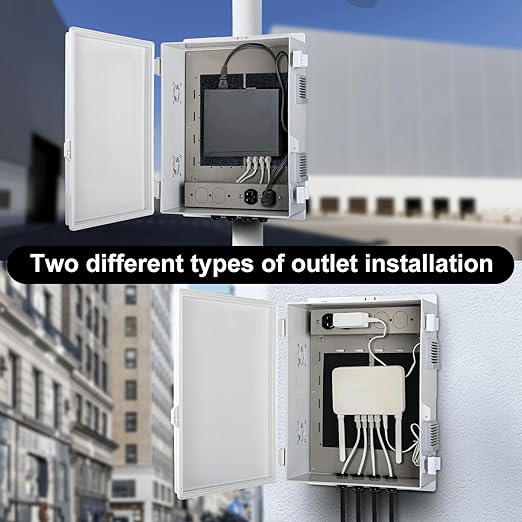 Outdoor Electrical Junction Box with High Power Outlet, 16" H* 12" L* 5.9" W, ABS Water Resistant Enclosure with Internal Mounting Panel & Hinged Cover. - Image 4