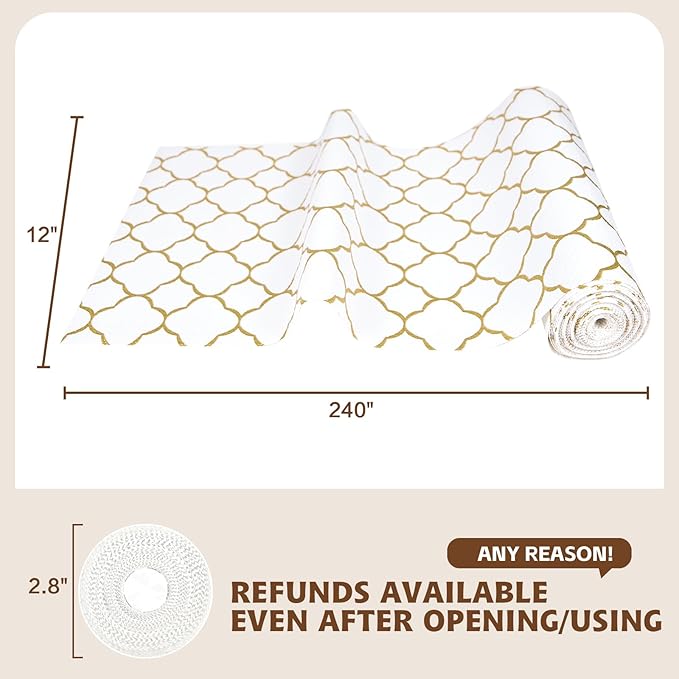 Shelf Liners for Kitchen Cabinets 17in x 30FT Non Adhesive Drawer Liner Gold Quatrefoil Thickened Shelf Liner Paper Strong Non-Slip Easy to Clean for Tool Box Refrigerator with Knife and Tape Measure - Image 3