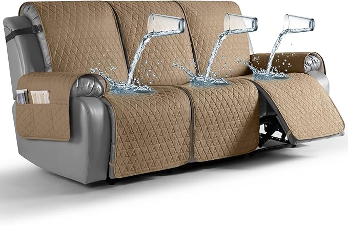 TAOCOCO 100% Waterproof Recliner Cover, Non-Slip Washable Reclining Couch Cover with Elastic Leg Straps, Furniture Protector for Dogs (Khaki,3 Seater) by TAOCOCO