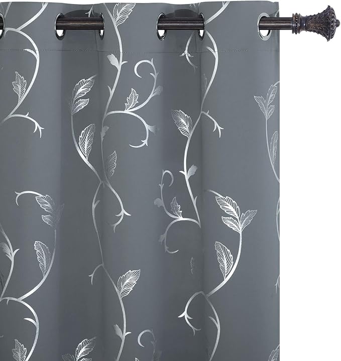 BUHUA Blackout Curtains with Silver Vine Pattern Thermal Insulated Window Curtains 84 Inches Long for Sliding Glass Door 38W by 84L Light Grey 2 Panels by BUHUA