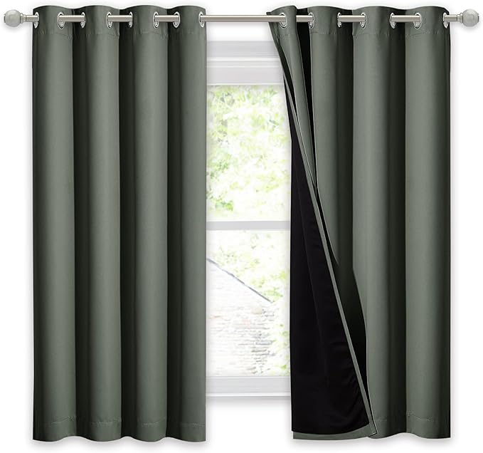 NICETOWN Dark Mallard 100% Blackout Lined Curtain, 2 Thick Layers Completely Blackout Window Treatment Thermal Insulated Drape for Kitchen/Bedroom (1 PC, 52 inches Width x 63 inches Length Each Panel) - Image 2