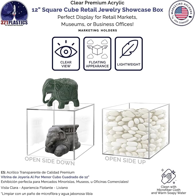 4 Pack Acrylic Display Box 12" W Square Hollow Cube Clear Art Sculpture Pedestal Collectible Cube Cover Trophy Trinket Showcase Stand Expo Event Wedding Decor No Lids 5 Sided by Marketing Holders - Image 4