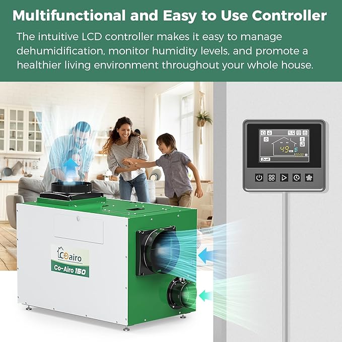 Whole House Dehumidifier with Controller, 280 Pint with Fresh Air Function, Crawl Space Dehumidifier with Drain Hose Up to 3500 sq. ft. for Grow Tent, Whole House, Commercial, Basement - Image 5