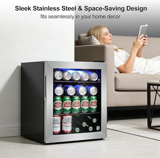 Mini Fridge Cooler - 50 Can Small Beverage Refrigerator Stainless Steel Glass Door for Soda Beer Wine–Countertop Drink Cooler for Home, Dorm, Office or Bar, Electronic Temperature Control，1.4cu.ft. - Image 9
