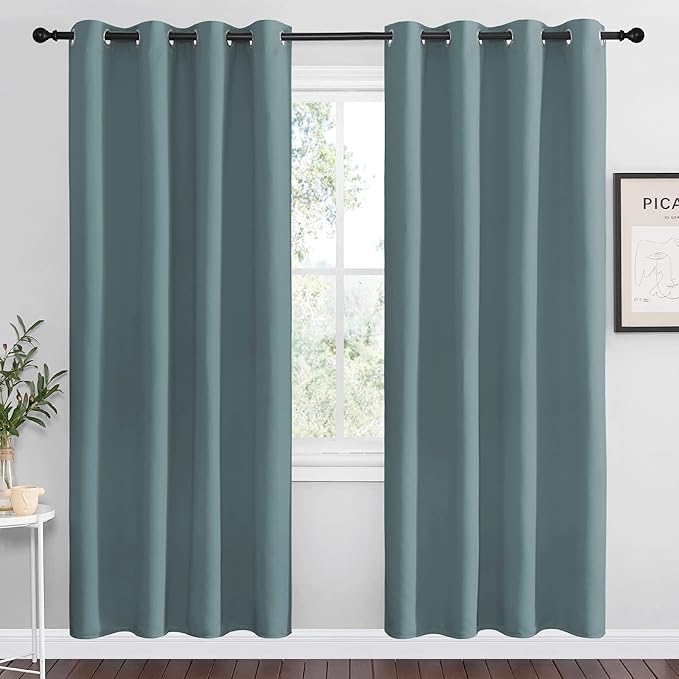 NICETOWN Modern Blackout Curtains Noise Reducing, Thermal Insulated and Privacy Room Darkening Drape Panels for Boy's Guest Room Door Window (Greyish Blue, 2 Panels, W55 x L78 -Inch) by NICETOWN
